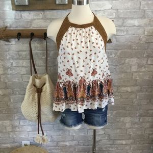 Boho crochet detail halter top